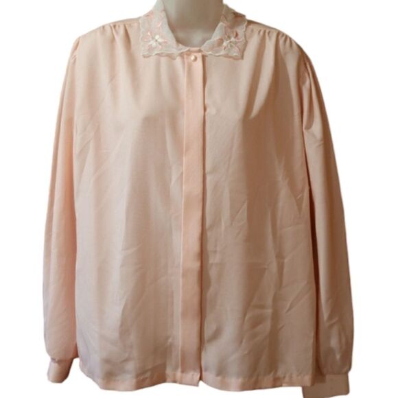 Ann Chabrol Light Pink Lace Collar Vintage Button Up Pearl Detail Shirt NOS 18 - Picture 1 of 16
